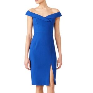 Hepburn Sheath Black Halo Blue Off-Shoulder Dress | size 10